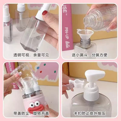 Cute cartoon-style travel bottle set