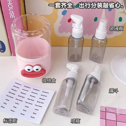 Cute cartoon-style travel bottle set